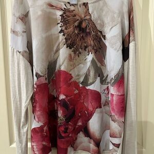 Chico's Red, Beige and Brown Floral Top